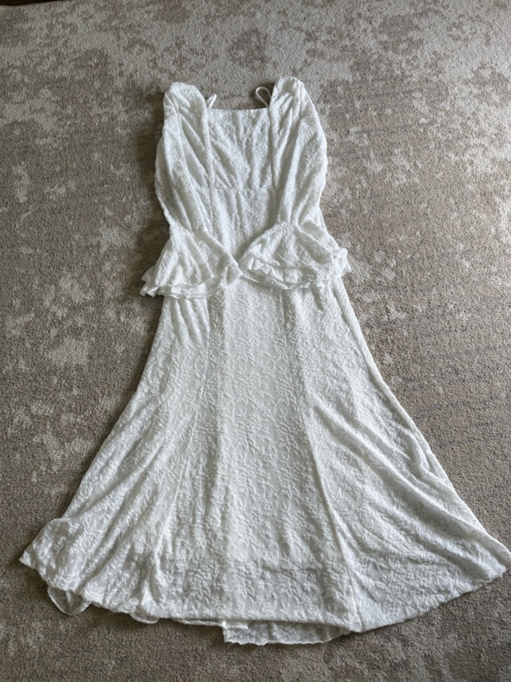 SHEIN White Textured Maxi Dress with Ruffled Sleeves